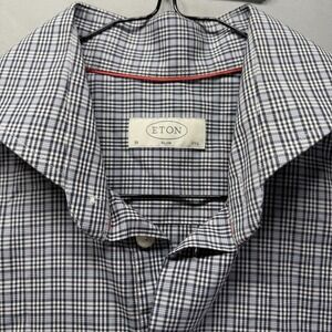 ETON Shirt Mens 15.5 Gray Check Button Up Dress French Cuff Long Sleeve Slim Fit